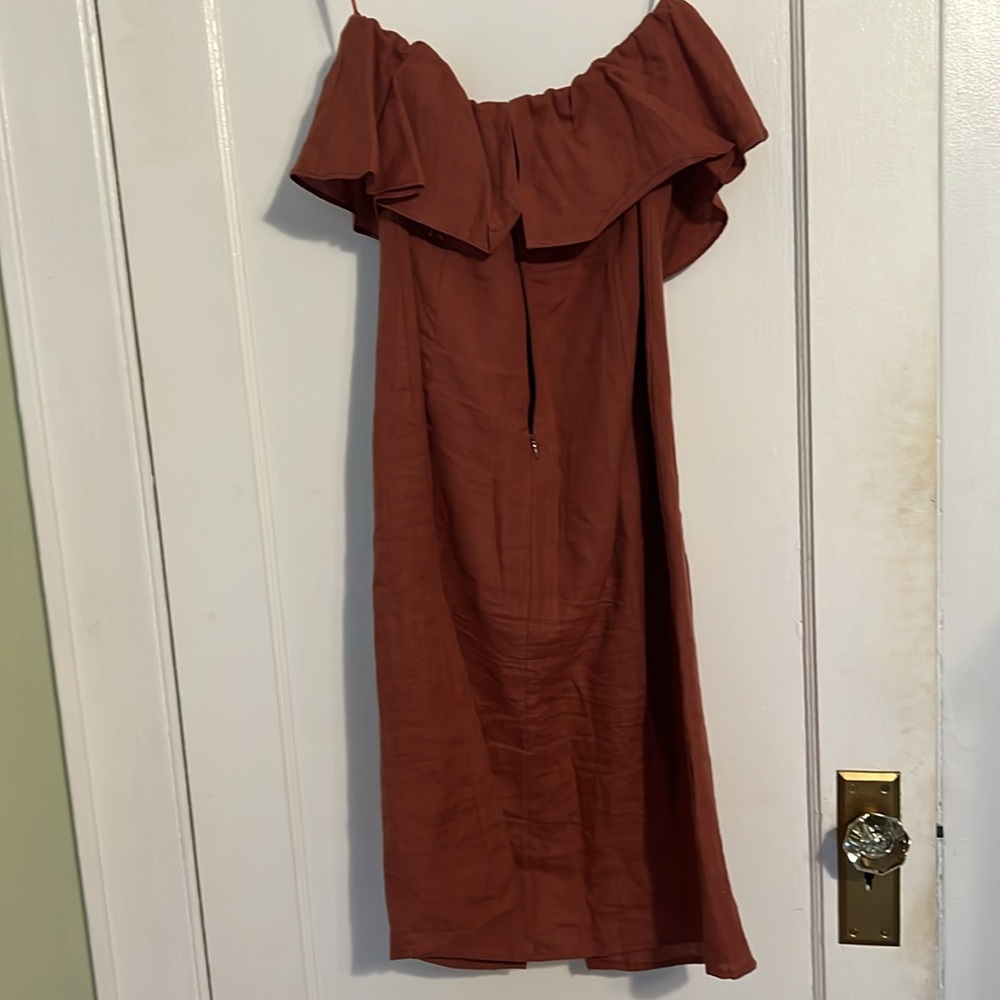 Vici Linen Button Front Strapless Midi Dress - image 8